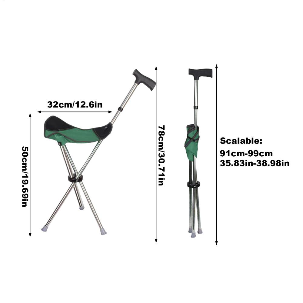 Foldable Walking Cane with Seat Anti-Slip Crutches Stool Mobility Aid Elderly Men Women Travel Hiking Outdoor Fishing