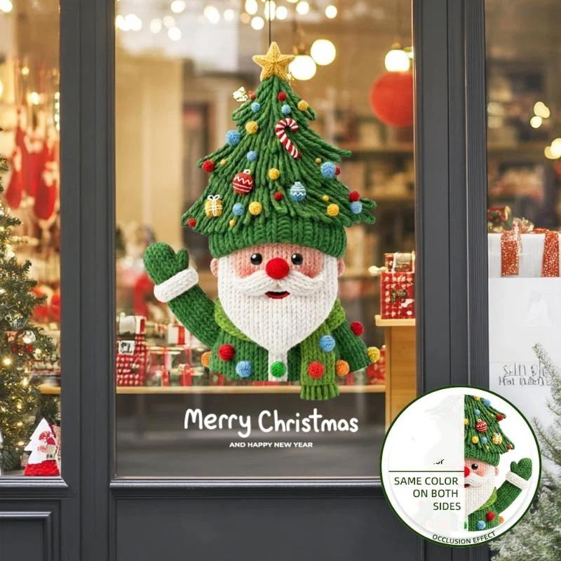 Cute Christmas Window Stickers Same Color Both Sides Self Adhesive Decals for Shopping Mall Home Shop Xmas Window Decor