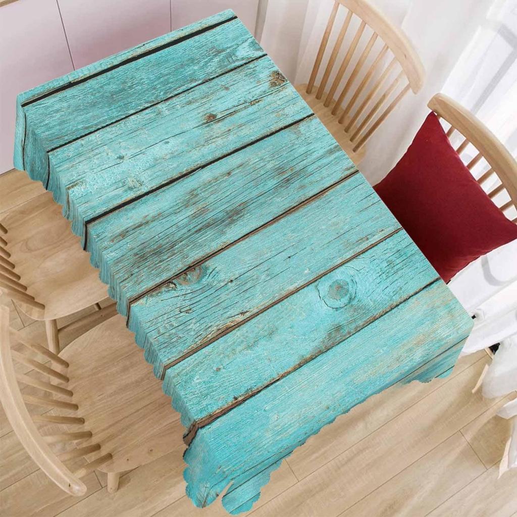 Față de masă dreptunghiulară vintage turcoaz cu aspect de lemn, impermeabilă, decor pentru masă, decor de fermă pentru bucătărie, față de masă pentru masă de dining, decor pentru petrecere
