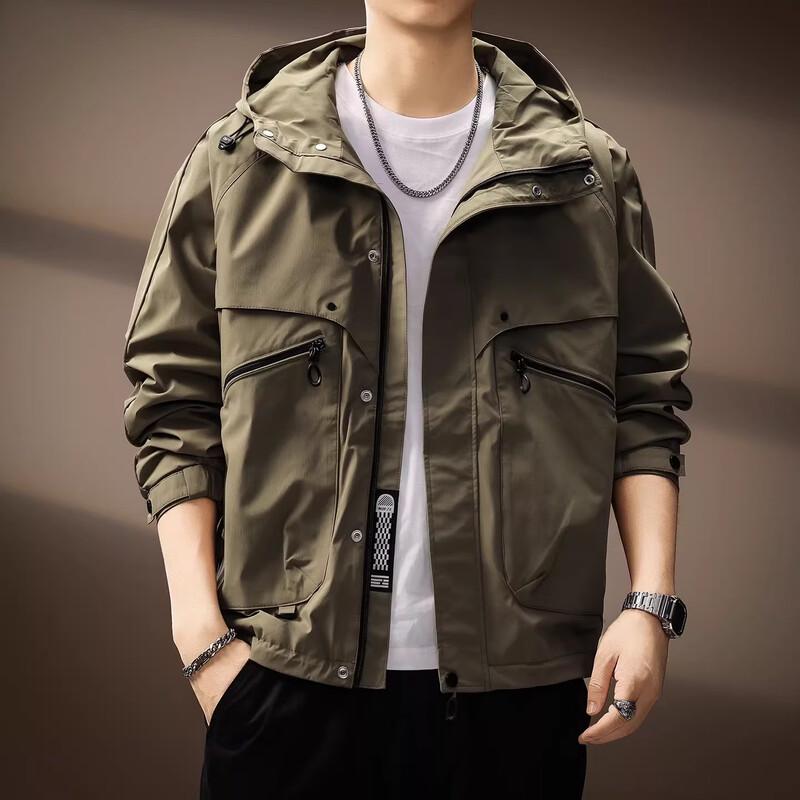 Giacca a vento con cappuccio da lavoro stile americano premium da uomo