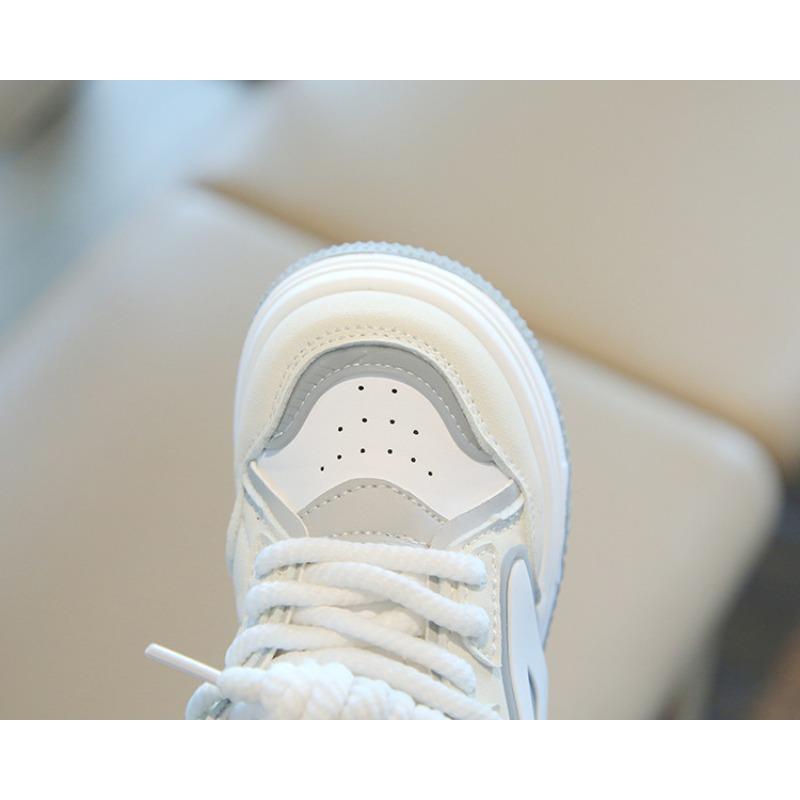 Children's Sports Shoes - Spring/Autumn Casual High-Top Skate Shoes for Boys, White Sneakers for Girls, Soft-Soled Puffy (Doughnut) Shoes for Toddlers