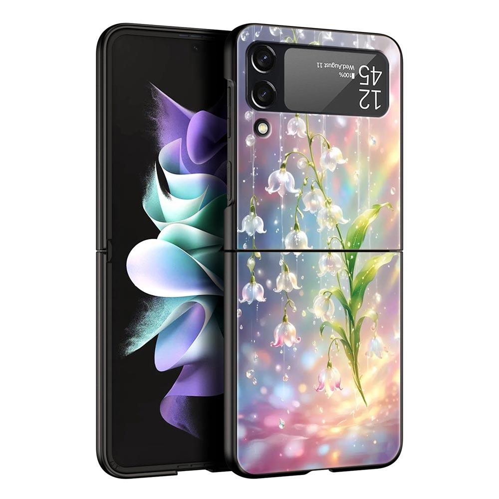 

Lily Of The Valley Clear Floral Hard PC Phone Case For Samsung Galaxy Z Flip 7 6 5 4 Black Cover For Galaxy Z Flip 3 Foldable Z Flip 7