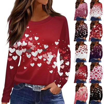 Damenmode Lässig Schlitz Saum Rundhals Langarm Lose Bedrucktes T-Shirt Damen Top