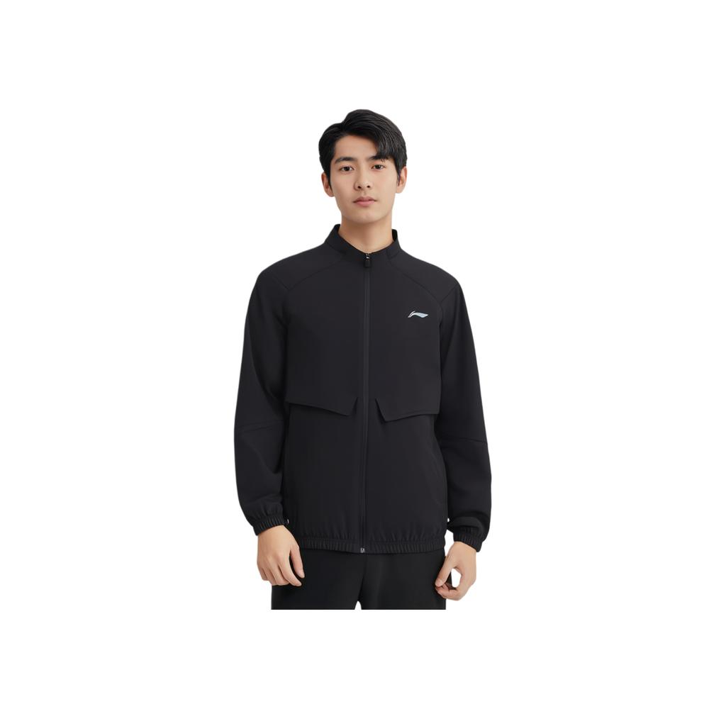 Li-Ning Fitness Series Solid Color Zip-Up Stand Collar Comfortable Breathable Sports Jacket Men Jacket Black AJDU003-1