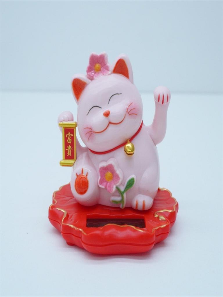 Solar Powered Lucky Cat Para Office, Dinheiro De Sorte, ABS Tradicional Chinês Acenando Braço, Sensing Luz Decorativa
