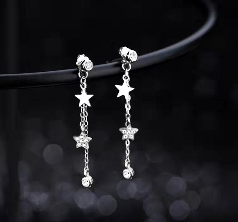 

CIAXY Silver Color Star Studs Earrings for Women Super Fairy Tassel Ear Chain 2022 Simple Delicate Jewelry