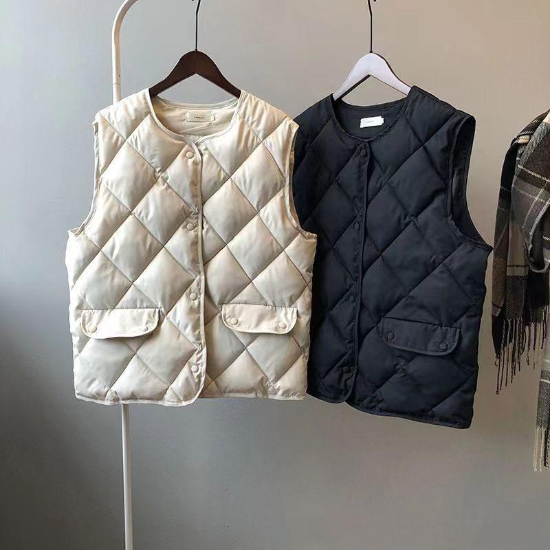 Women Autumn Winter Vest Sleeveless O Neck Loose Padded Single Breasted Casual Vest