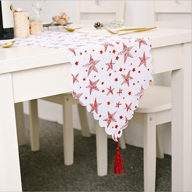 Merry Christmas Table Runner Bronzing Tassel Tablecloth Christmas Home Decoration New Year
