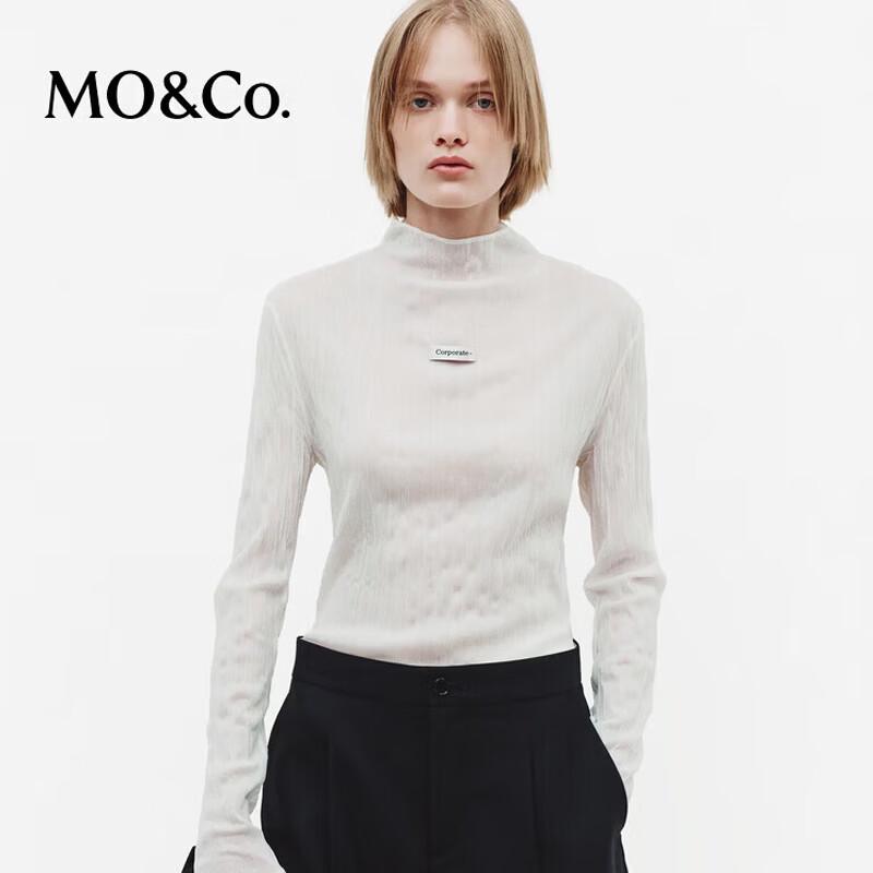 

MO&Co. Women s Sheer Pleated Mock Neck Long Sleeve Top M