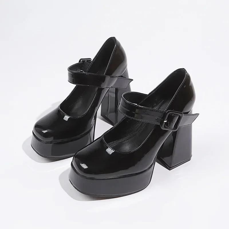 Ladies' High Heels 12cm French Mary Jane Shoes Thick Heel  Waterproof Platform Super Single Shoes Sandalias De Tacón 2025