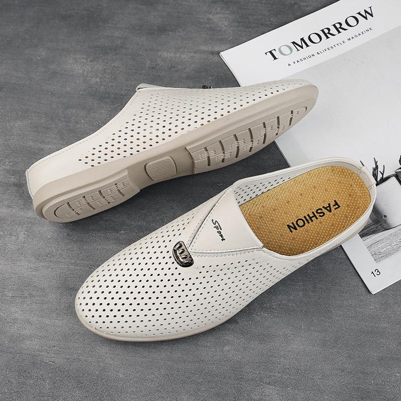 Luxury Designer Italian Men Half Shoes Leather Mens Casual Shoes Drop Ship Coiffeur Mules Man Slides Backless Loafers Slipper