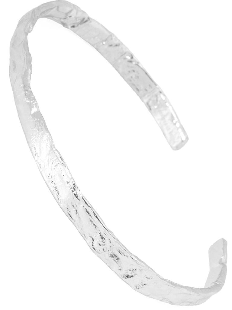 Authentic 925 Sterling Silver 18K Gold Simple Antique Hammered Textured Cuff Bangle Bracelet for Men and Slim Fit with Brand Name Jewelry One Size