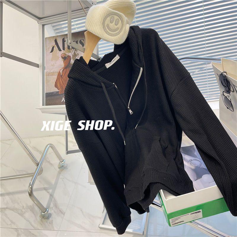 Winter Hooded Sweatshirt for Women New Korean Style Loose Casual All-match Velvet Cardigan Zipper Jacket