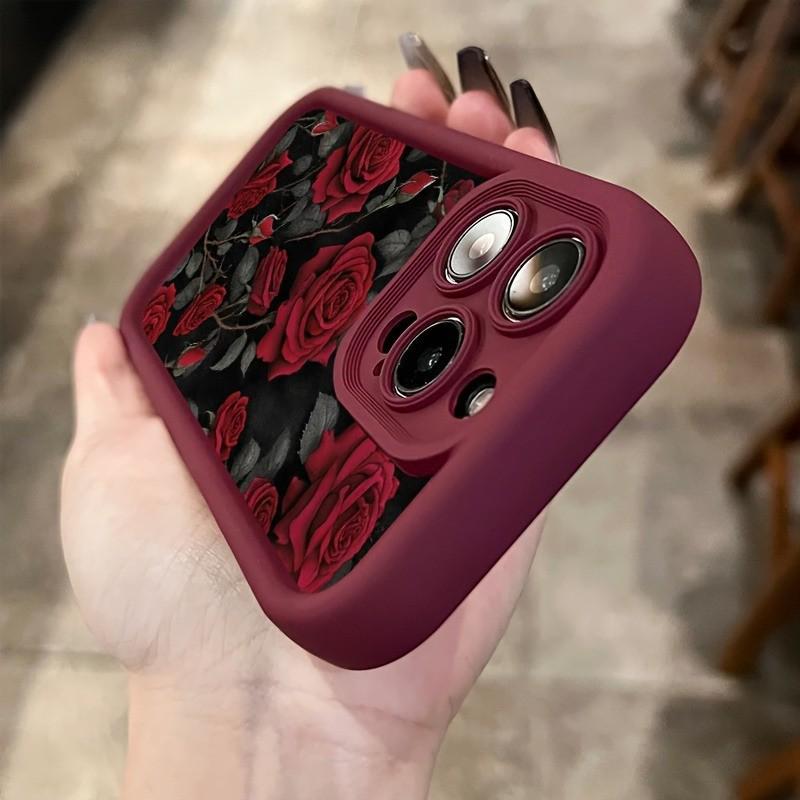 Red Rose Phone Case for Apple iPhone 16/15/14/13/12/11/X - European and American High Bamboo Soft Design