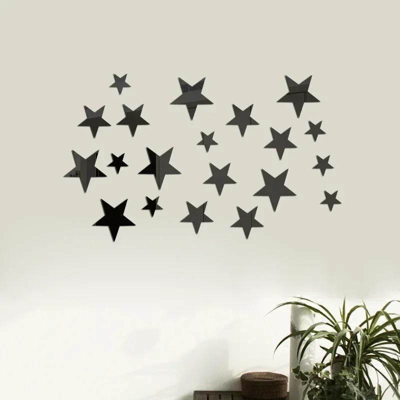 20pcs/1set Star Wall Sticker 3D Acrylic Irregular Mirror Vanity Living Room Decoration Cartoon Wall Stickers for Room Home Decor