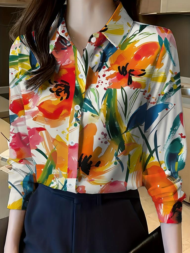Reversdesign Damenhemd Temperament Leopardenmuster Langarm Hemd mit Knöpfen Party Pendler Mode Damen