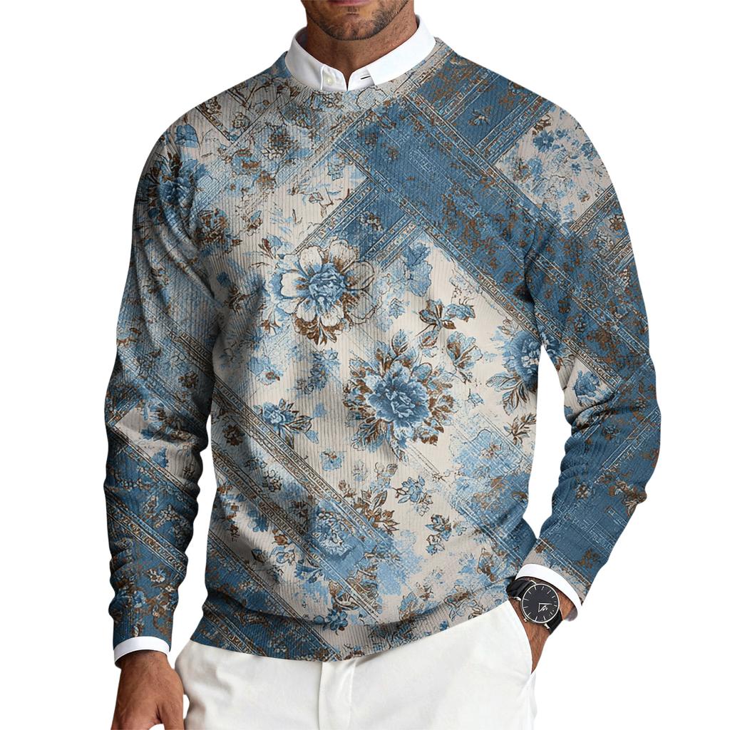 Herren Rundhals Langarm Rippstrick Pullover