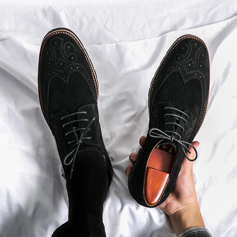 New Derby Shoes for Men Flock Round Toe Lace-up Solid Party Formal Shoes Men Men Dress Shoes