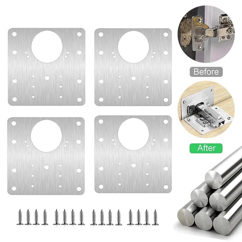 Cabinet Hinge Repair Plate Kit Kitchen Cupboard Door Hinge Mounting Plate With Holes Flat Fixing Brace Brackets Household Tools
