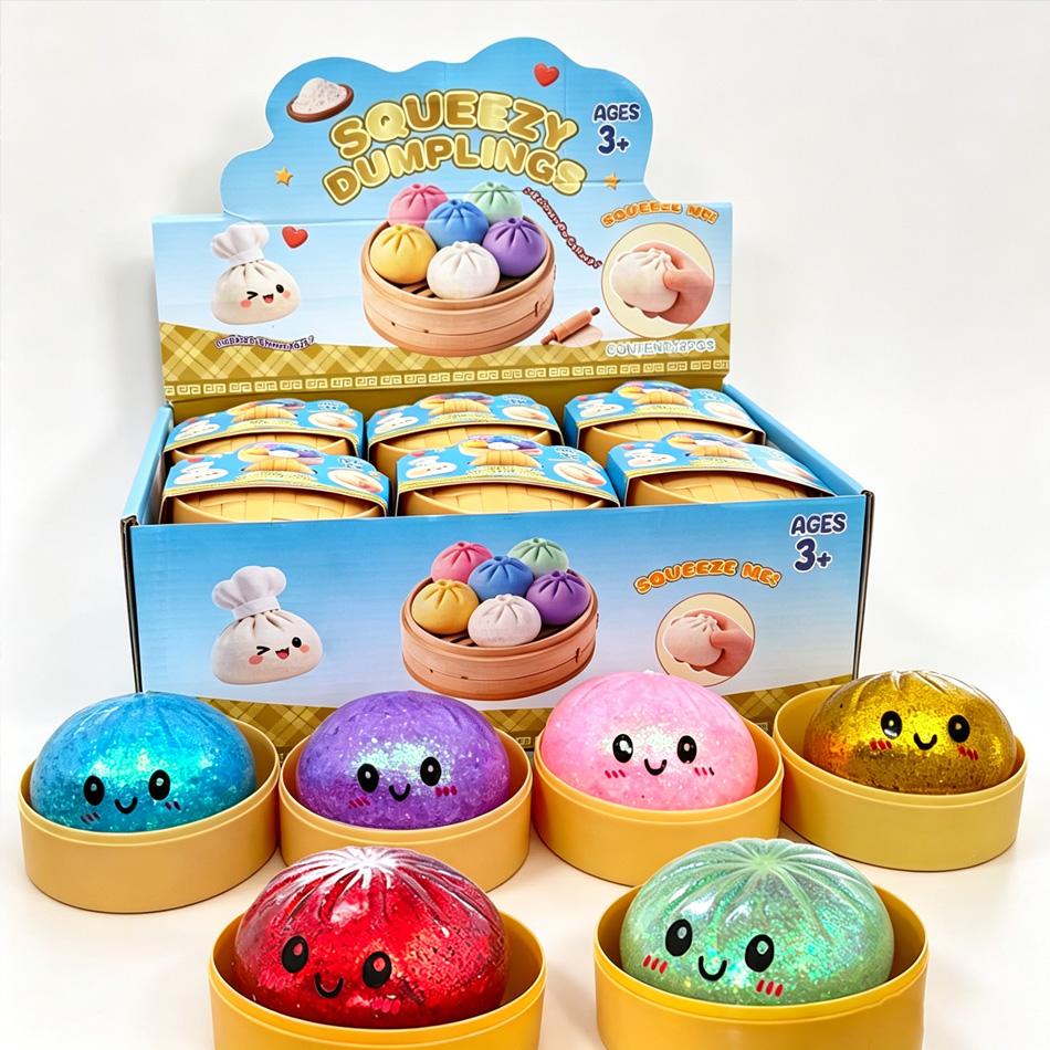Glitter Dumpling Squishy With Box Dumplings Sensory Squeeze Toy Decompression Slow Rising Anti Stress Reliever Sensory Gift