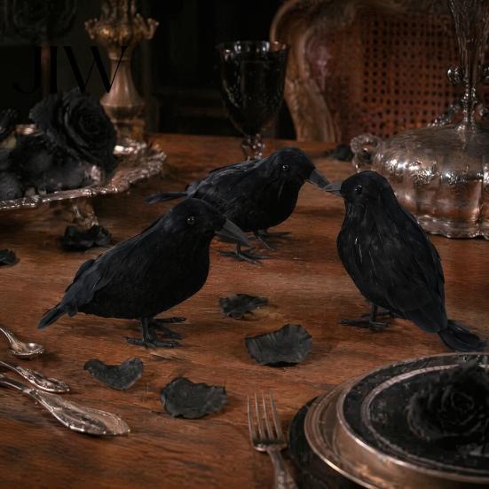 Creepy Bird Prop for Parties Realistic Crows Figurine, Lifelike Feathered Raven Statue Haunted House, Scary Mystery Atmosphere Halloween Party Props,