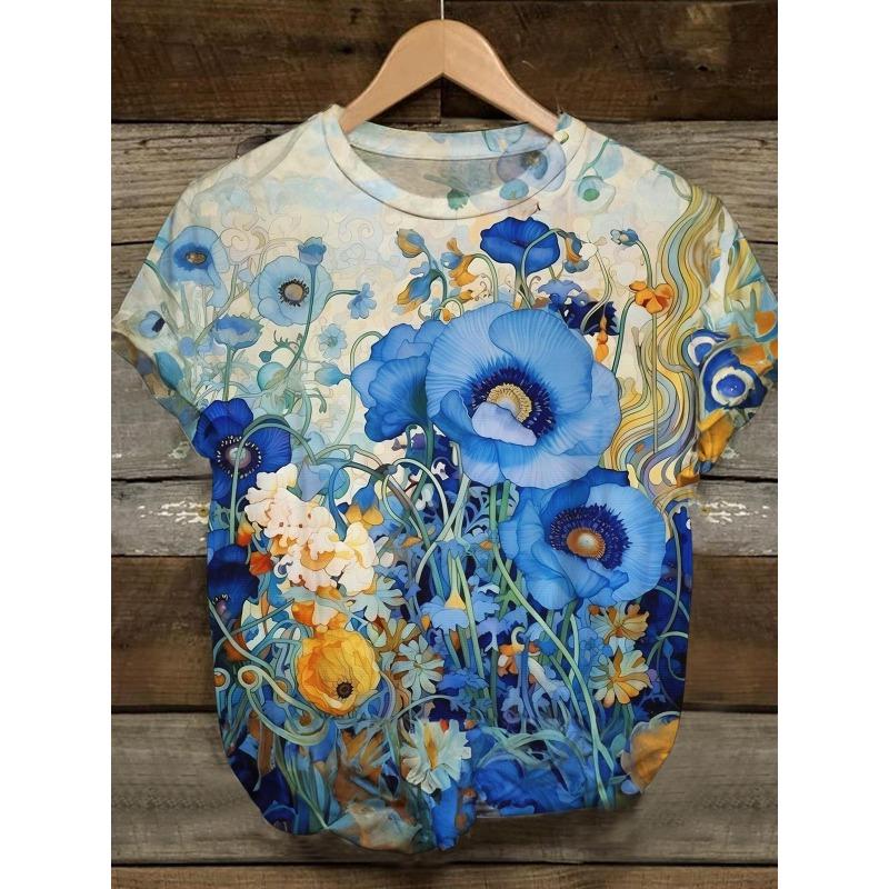 Summer Calf Print Women's Commuting Round Neck Short Sleeved Shirt T-Shirts Women’s