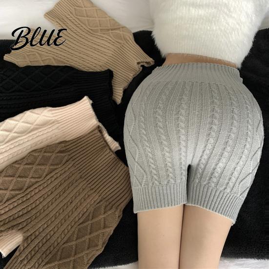 Daily Wear Solid Elastic Keep Bottoming Knitted Women Winter Color Shorts High Waist Warm Anti-exposure