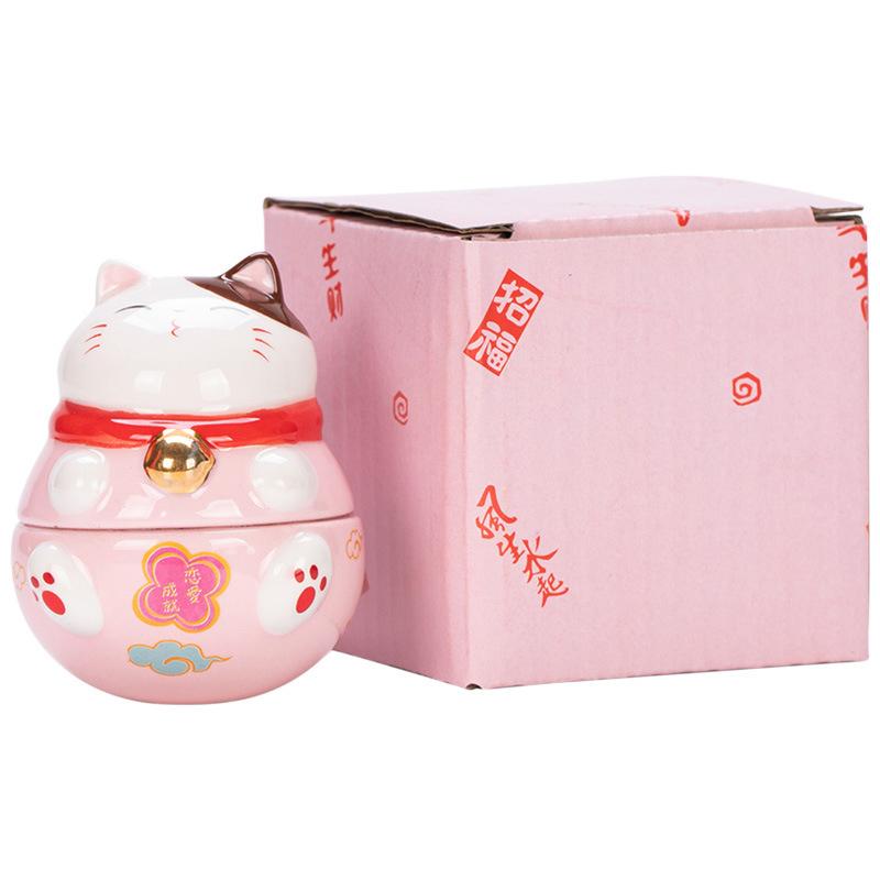Japonský keramický hrnek pro štěstí Kočka Daruma řemesla Kreslené ozdoby Kočka pro štěstí Krajina Domácí dekorace Soška Kočky pro štěstí Figurky
