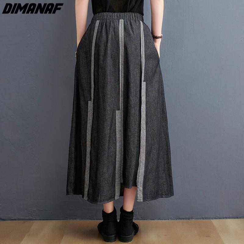DIMANAF Plus Size Women Floral Linen Skirts Female Elastic Basic High Fashion Japanese Dress