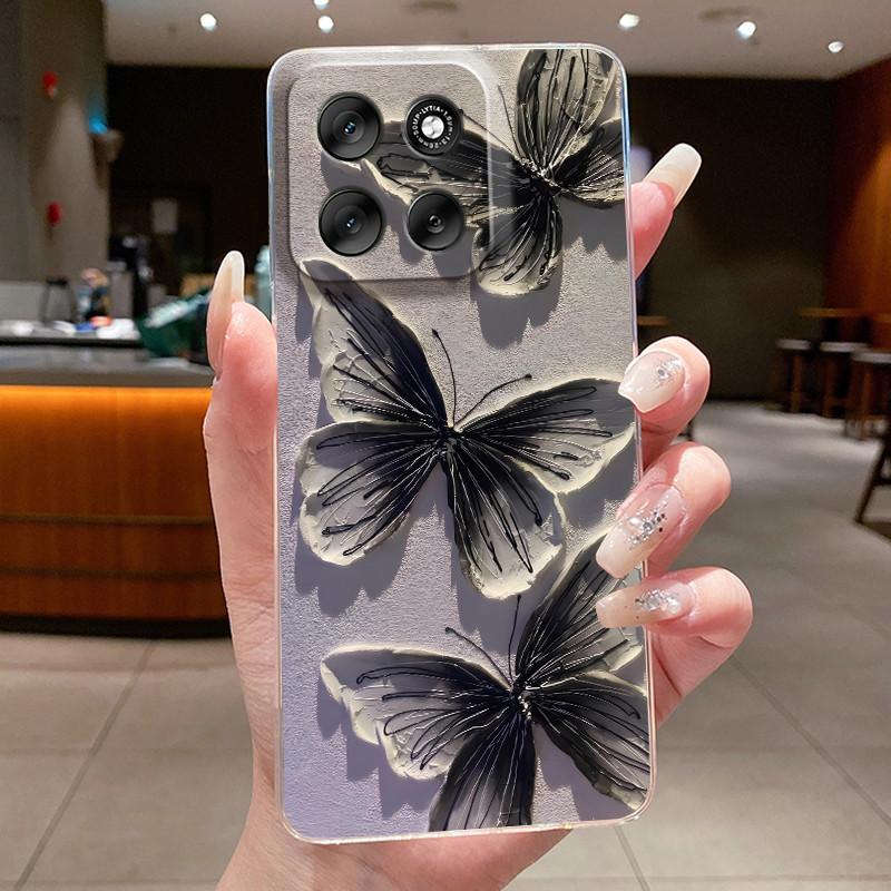 Phone Case For Motorola Moto G56 / Moto G66J / Moto G66Y 5G Butterfly Bow Protective Casing Transparent Soft Silicone TPU Cover