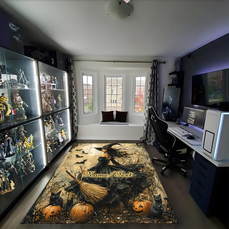 1PC Custom Name Witchcraft Moonlit Night Theme Floor Mat Ideal for Living Room, Game Rooms, Office, Bedroom,Floor Mat Playful Design