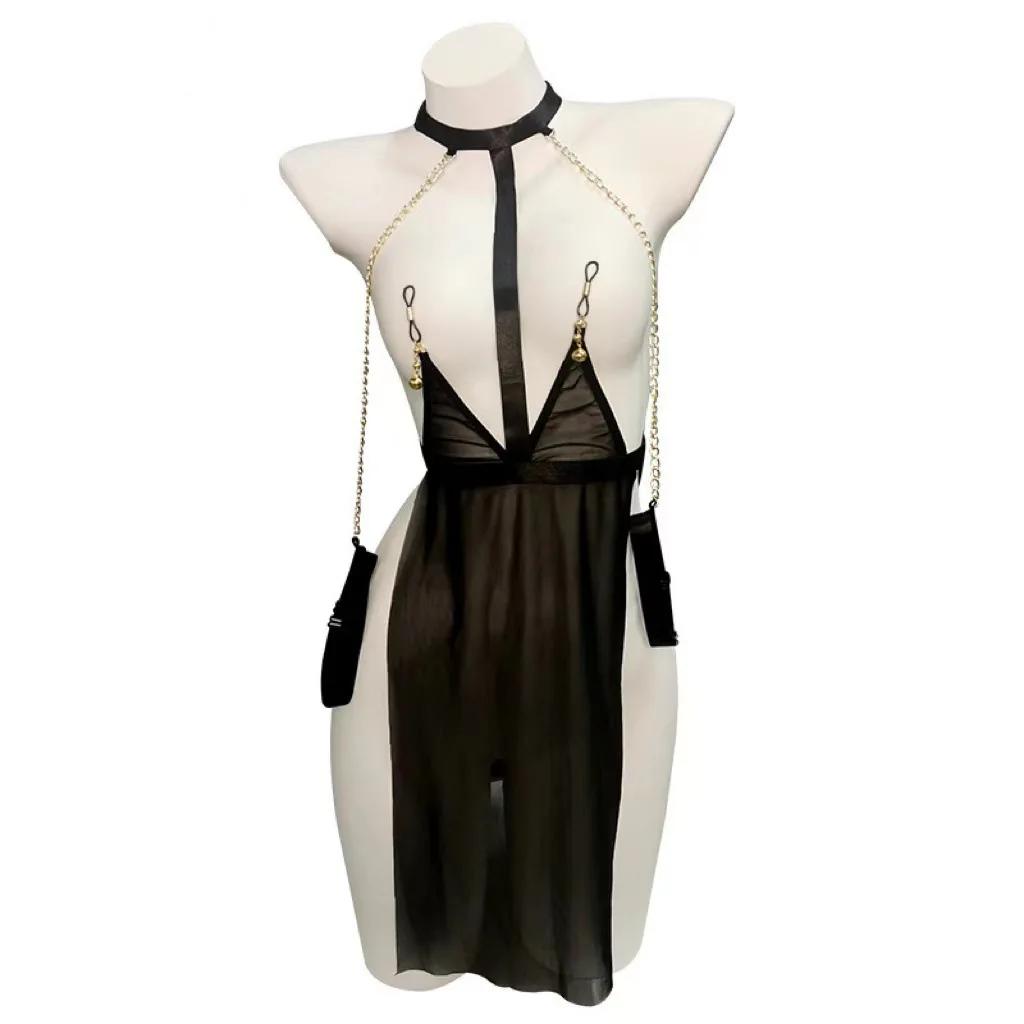 Sexy See-through Mesh Underwear Temptation Uniform Exposure Breast Non-removable Passion Clothes Women's Blooddrop 1224
