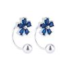 Blue Zircon Flower Curved Hook Earrings Elegant Niche High End Studs Fashion Jewelry