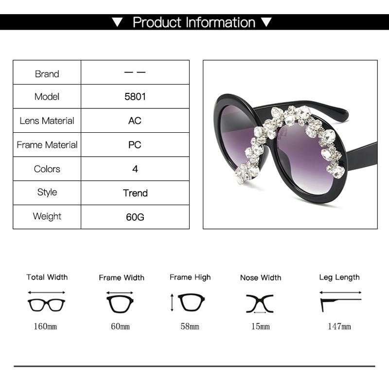 New Oversized Round Sunglasses Women Diamond Rhinestone Sunglasses Men Luxury Brand Designer Glasses Eyeglasses Eyewear Vintage