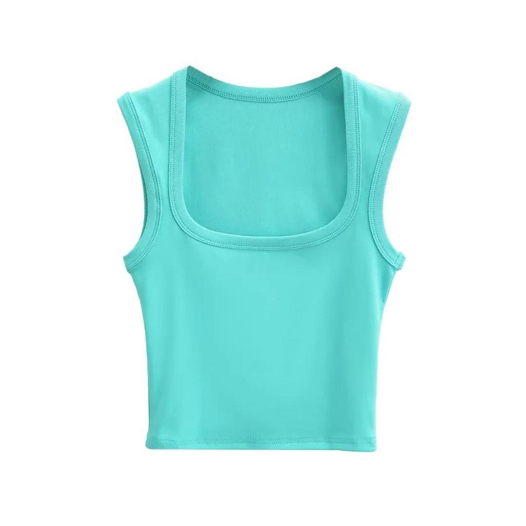 Crop top fără mâneci, sexy, slim-fit, cu gât pătrat, pentru femei