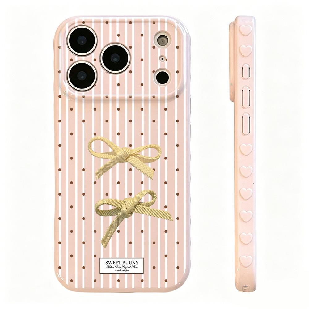 Applicable To Apple 17PROMAX Girl Heart Striped Polka Dot Bow Mobile Phone Case Apple 16/15 Cute 14/13
