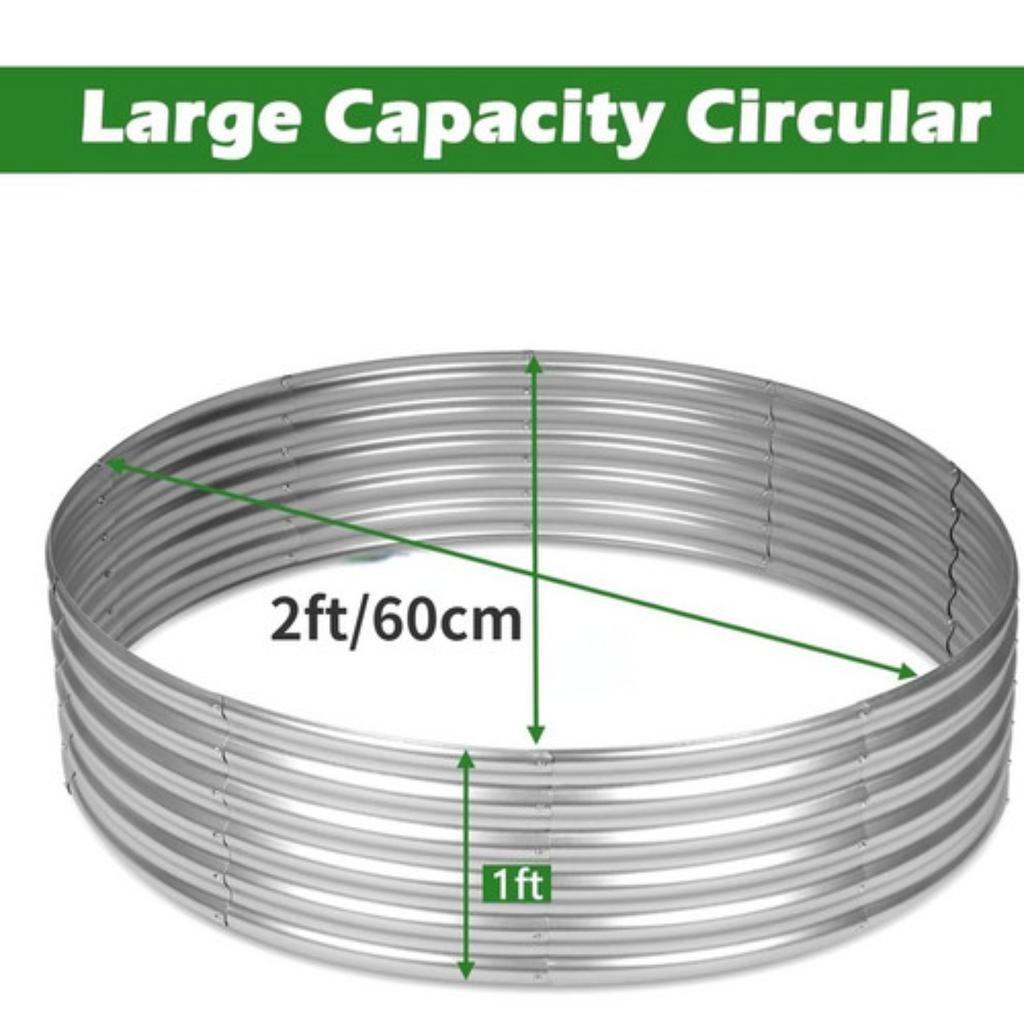 Galvanized Metal Raised Garden Bed Kit | Round Outdoor Planter for Vegetables & Herbs Gardening