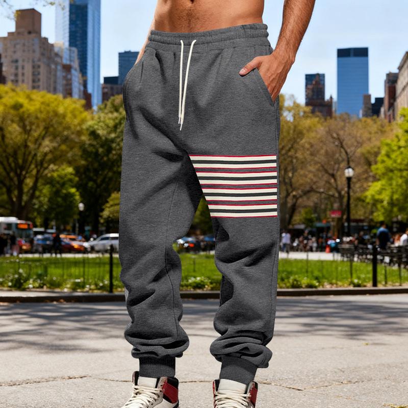 Graue Herren-Sweatpants mit Mehrfarb-Streifen-Patch Lässige Jogginghosen