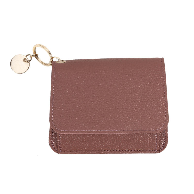 Ladies' Simple PU Leather Mini Zip Around Wallet Solid Color Slim Card Holder Coin Purse with RFID Blocking