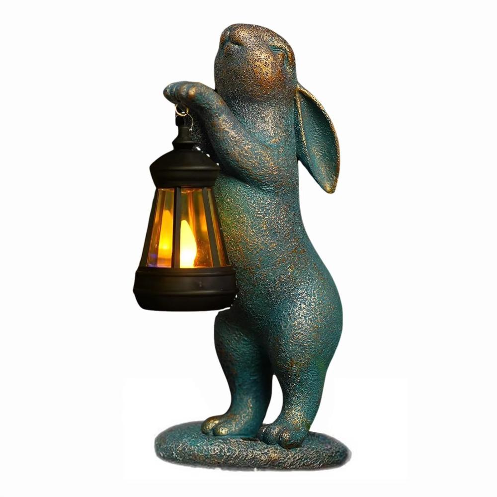 Resin Rabbit Solar Lantern Solar Powered Night Illumination Animal Garden Statues Cute Waterproof Bunny Figurines Gifts