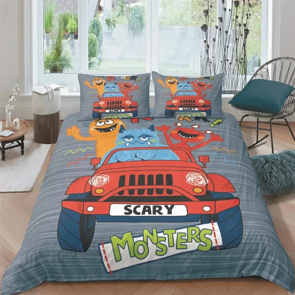 Monster Car Lovely Toy Truck Comforter Cover Polyester Printed Bed Set Duvet Cover Pillowcase Bedding Set Bed Linen Sheet Quilt