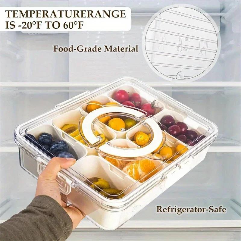 4/8 Grid Portable Snack Platters Organizer Divided Serving Tray with Lid Handle with Reusable Snack Box Household Kitchen