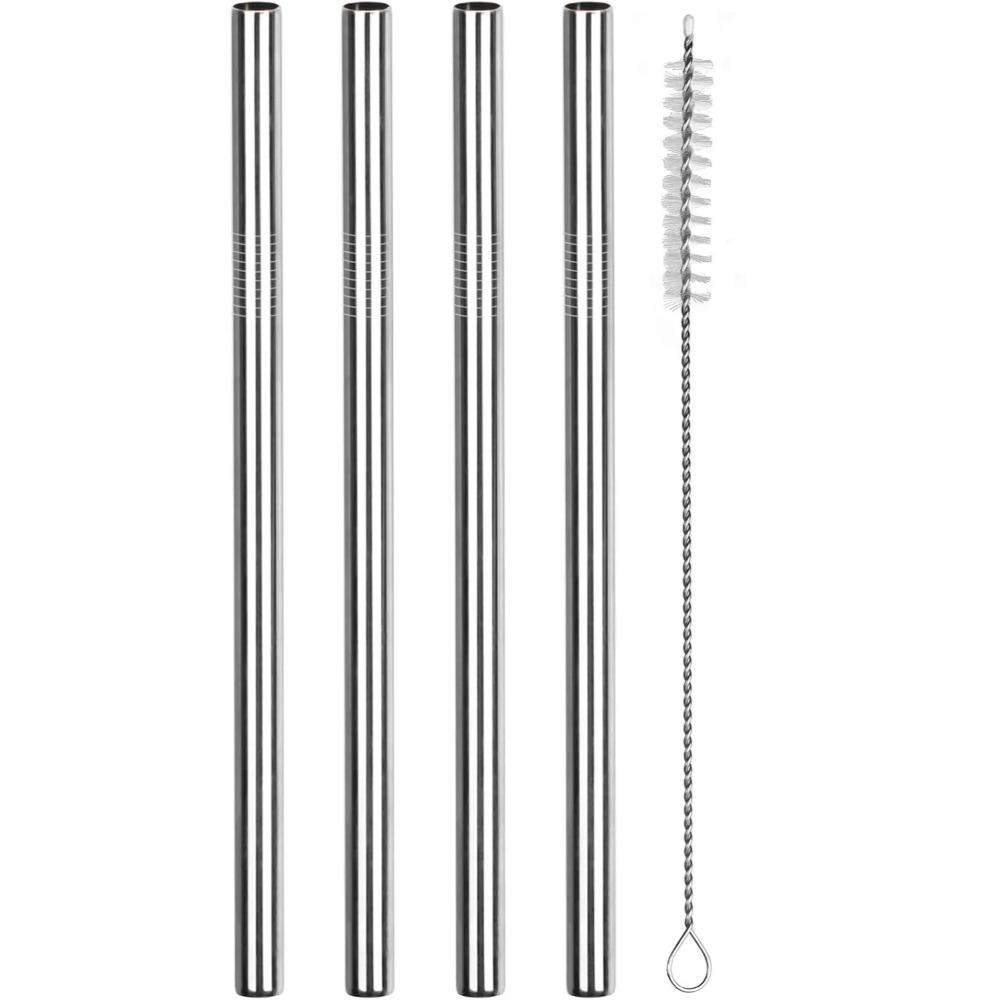 2/4 Pack Water Cup Metal Straws 40 oz Water Bottle Stainless Steel Replacement Tube 0.4 Inch with Cleaning Brush Reusable Straws