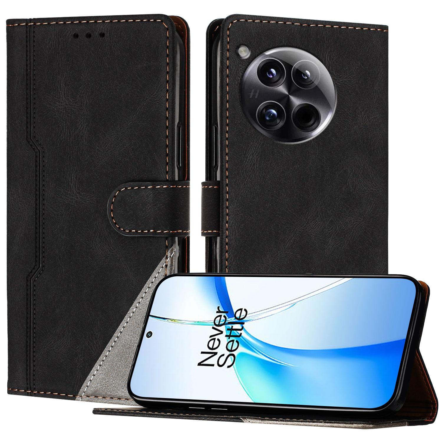 

Для OnePlus 12 5G Шкіряний Чохол Трикутний Печворк Гаманець Підставка Протиударний Чохол для Телефону Black