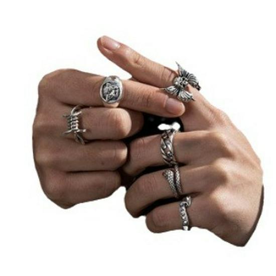 Men's Gothic Punk Ring Set: Retro Frog, Snake, Skull, Spider Styles