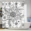 Black White Floral Shower Curtain Decorative Pattern For Home Bathroom Modern Design With Leaves And Petals Print