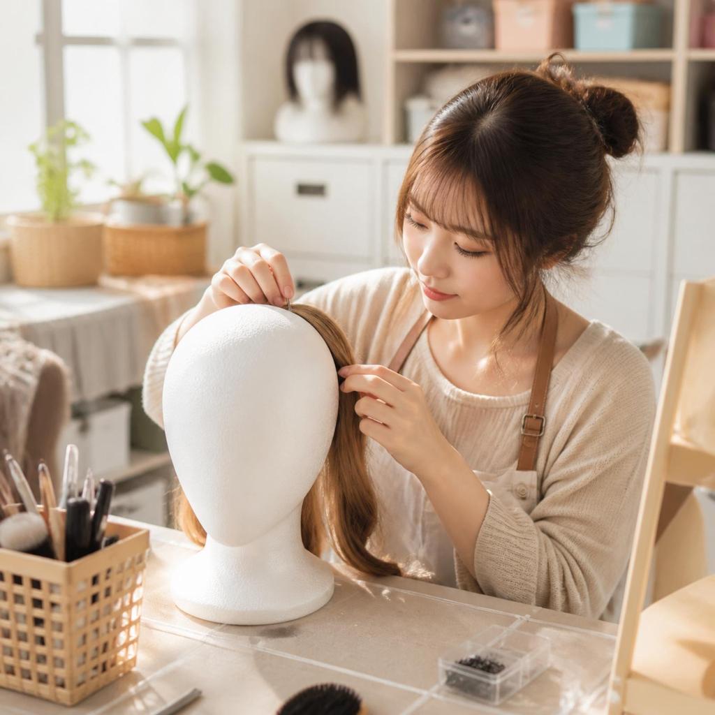 White Foam Mannequin Head with Round Base Smooth Faceless Neck