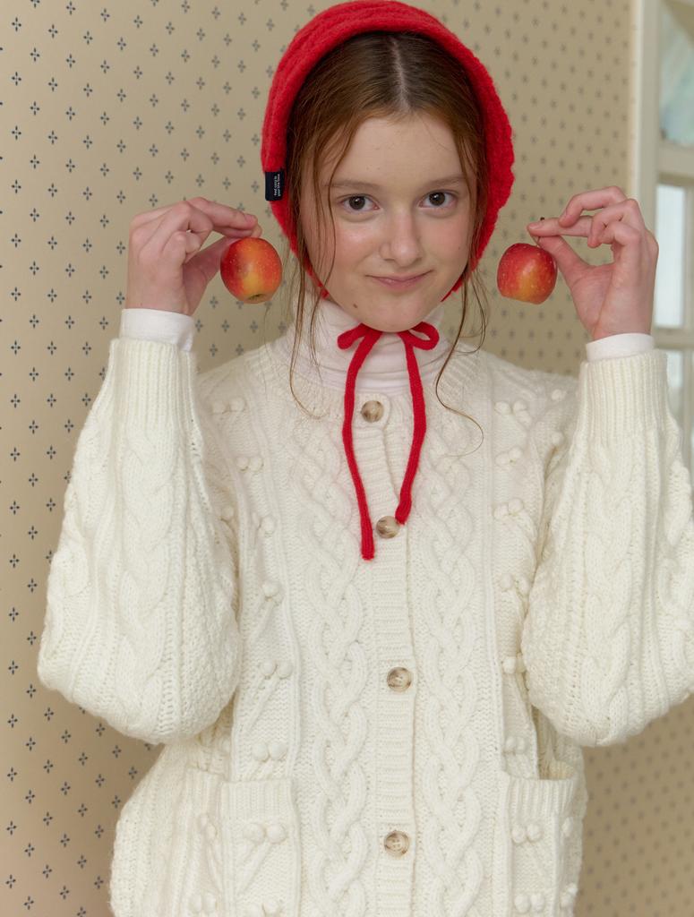 CLUNY Pompom Cable Knit Cardigan - Ivory