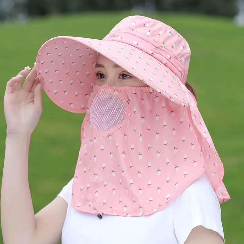 Women's Sun Protection Wide Brim Hat with Face Mask - UV Protection for Summer Activities
