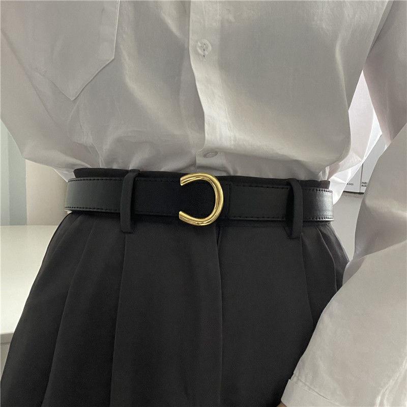 Trendy Minimalist Black Pu Smooth Buckle Belt For Unisex Fashionable Denim Pants